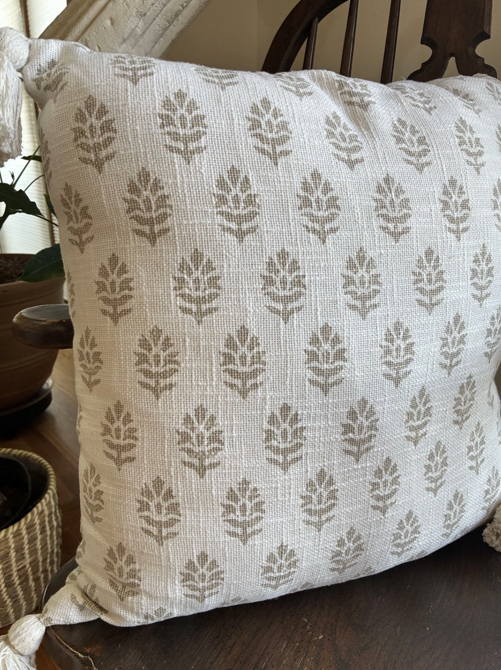 Floral Block Print Throw Pillow