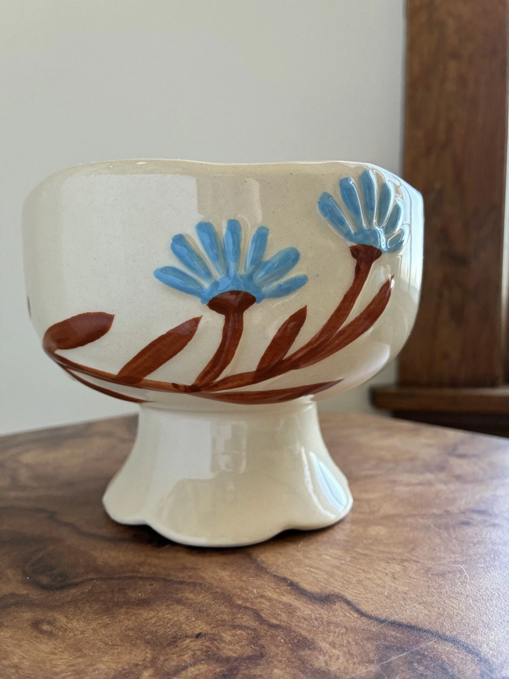 Blue Floral Compote Vase
