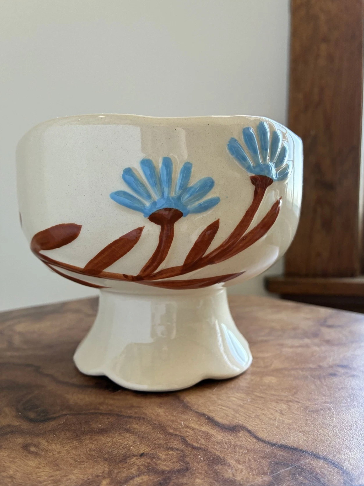 Blue Floral Compote Vase
