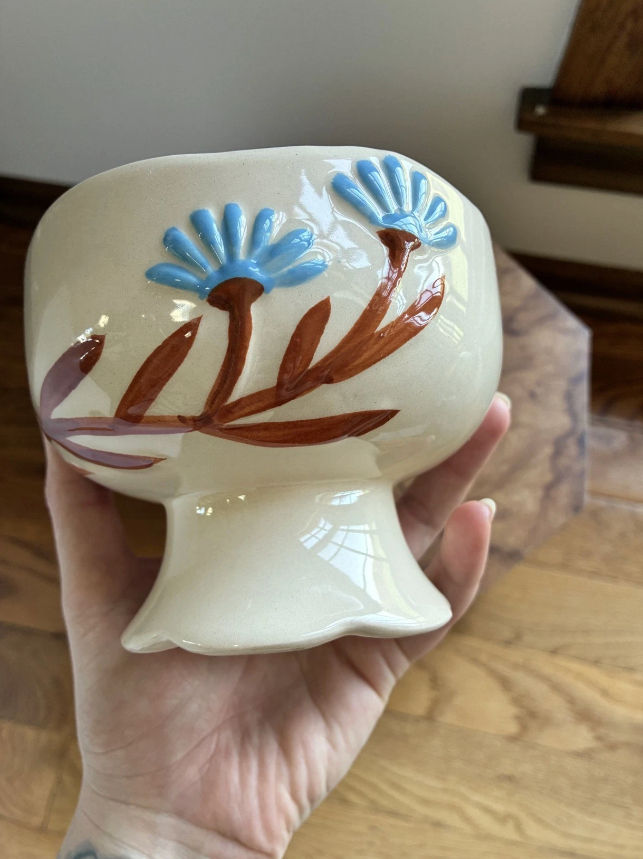 Blue Floral Compote Vase
