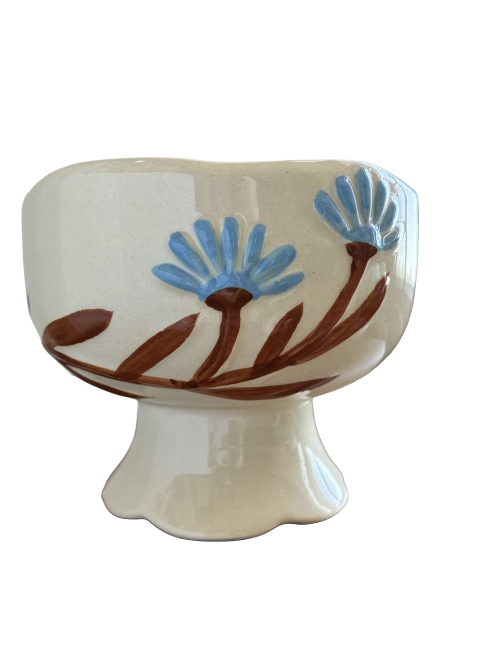 Blue Floral Compote Vase