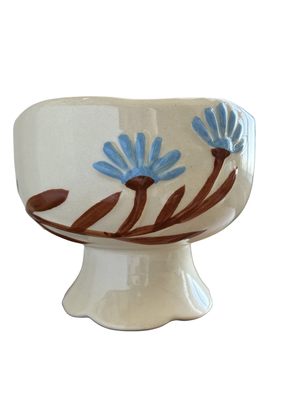 Blue Floral Compote Vase